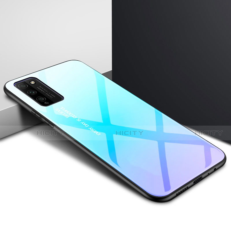 Coque Rebord Contour Silicone et Vitre Transparente Miroir Housse Etui pour Huawei Honor 30 Lite 5G Bleu Ciel Plus