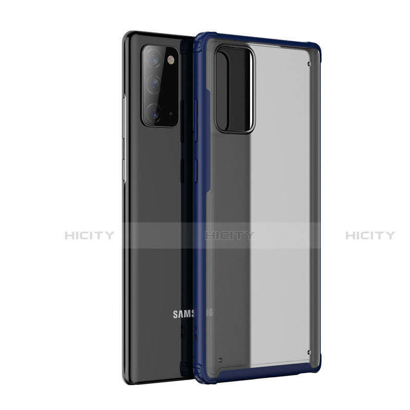 Coque Rebord Contour Silicone et Vitre Transparente Miroir Housse Etui pour Samsung Galaxy Note 20 Plus 5G Bleu Plus