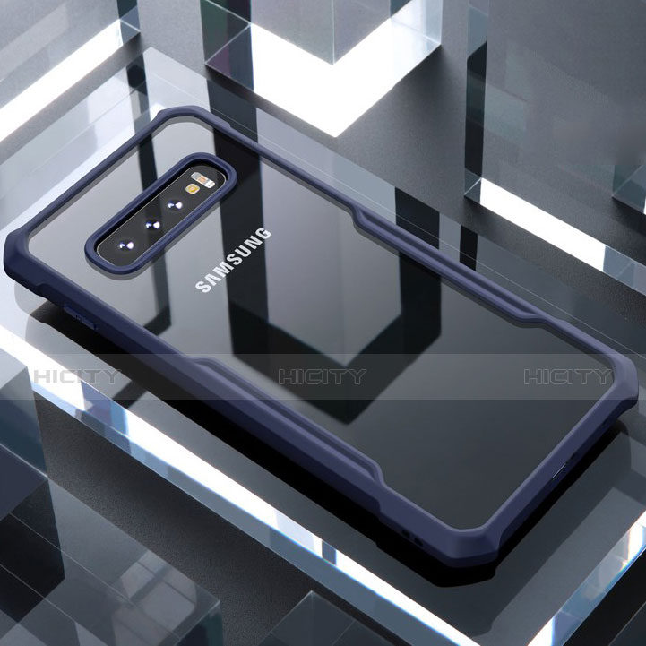 Coque Rebord Contour Silicone et Vitre Transparente Miroir Housse Etui pour Samsung Galaxy S10 Plus Bleu Plus