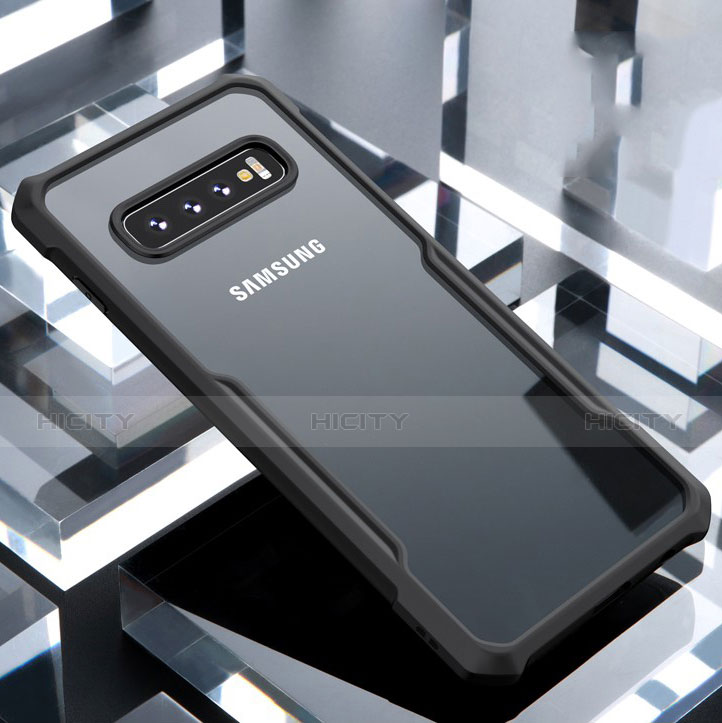 Coque Rebord Contour Silicone et Vitre Transparente Miroir Housse Etui pour Samsung Galaxy S10 Plus Noir Plus
