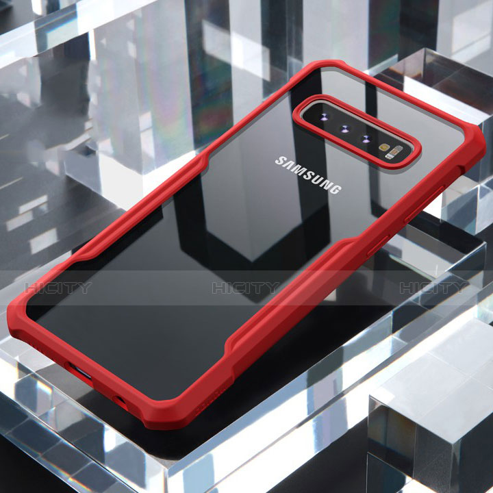 Coque Rebord Contour Silicone et Vitre Transparente Miroir Housse Etui pour Samsung Galaxy S10 Plus Rouge Plus