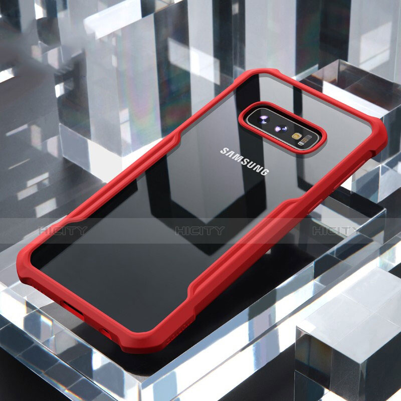 Coque Rebord Contour Silicone et Vitre Transparente Miroir Housse Etui pour Samsung Galaxy S10e Rouge Plus
