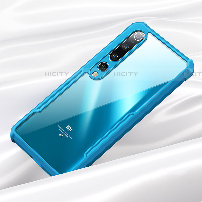 Coque Rebord Contour Silicone et Vitre Transparente Miroir Housse Etui pour Xiaomi Mi 10 Bleu Plus