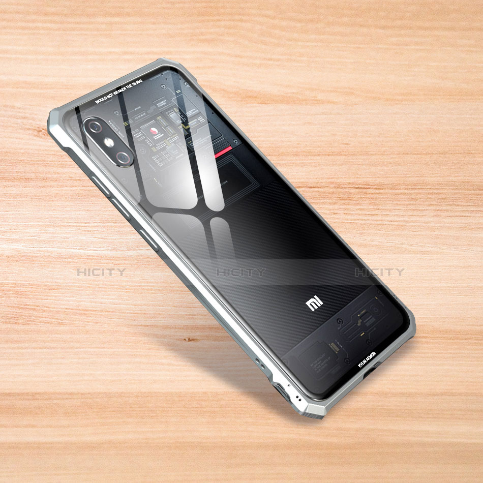 Coque Rebord Contour Silicone et Vitre Transparente Miroir Housse Etui pour Xiaomi Mi 8 Explorer Argent Plus