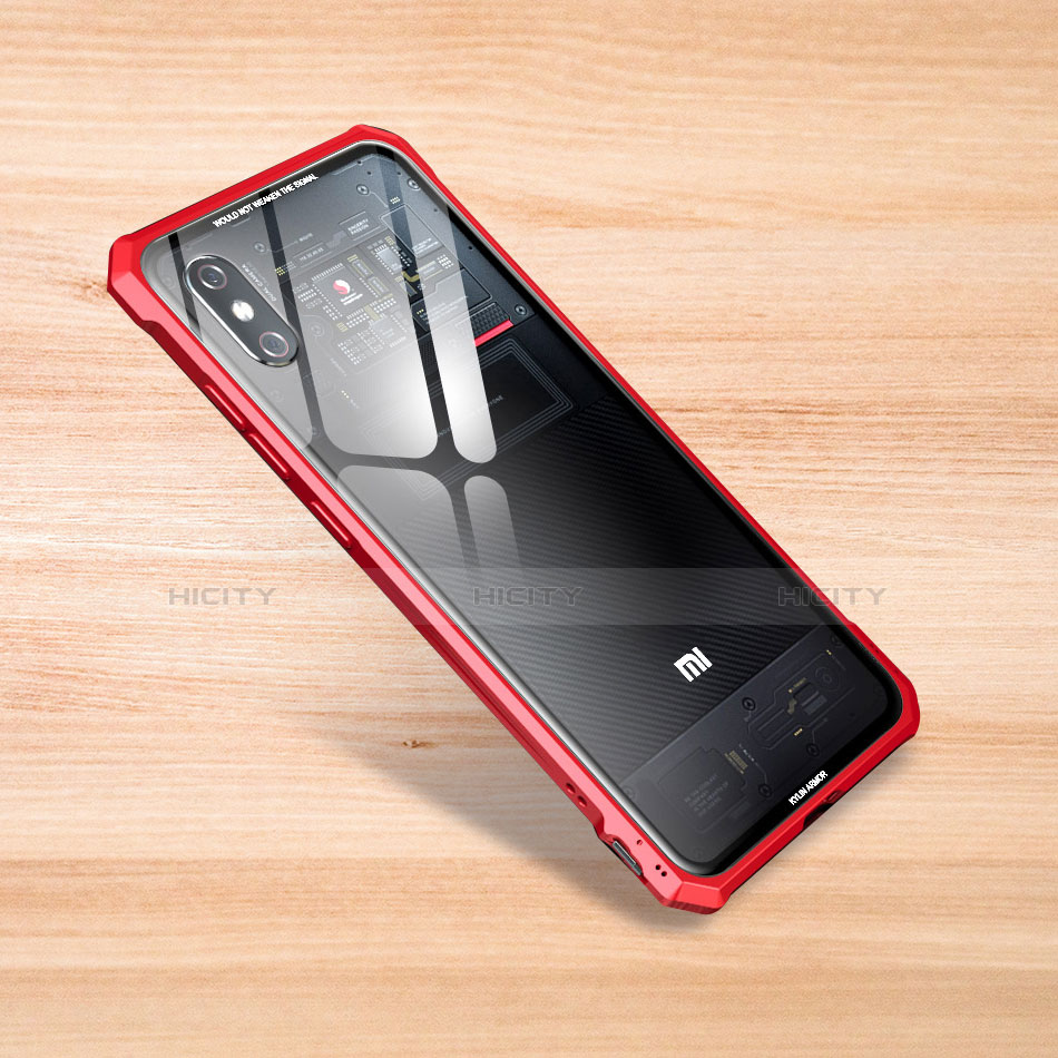 Coque Rebord Contour Silicone et Vitre Transparente Miroir Housse Etui pour Xiaomi Mi 8 Explorer Rouge Plus