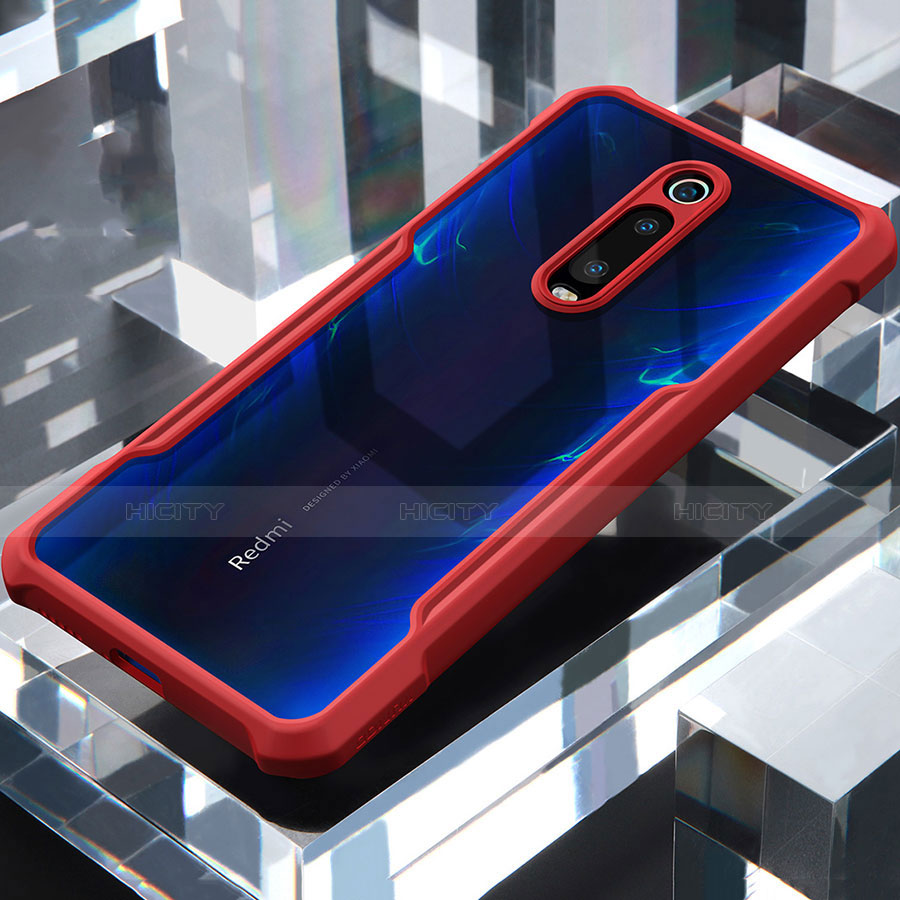 Coque Rebord Contour Silicone et Vitre Transparente Miroir Housse Etui pour Xiaomi Mi 9T Pro Rouge Plus