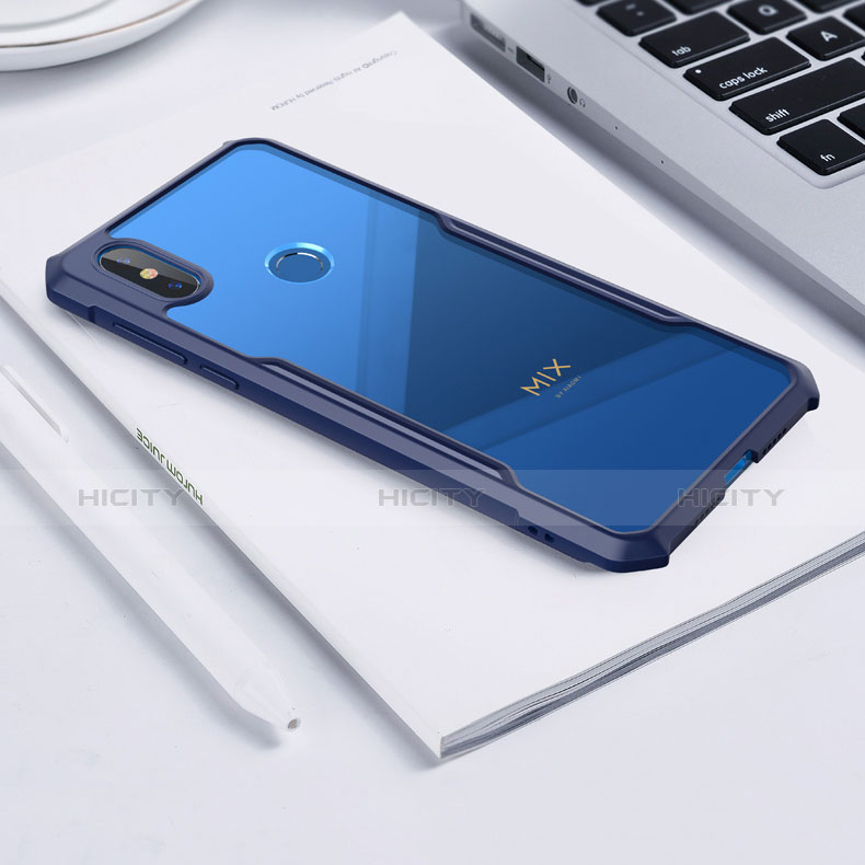 Coque Rebord Contour Silicone et Vitre Transparente Miroir Housse Etui pour Xiaomi Mi Mix 3 Bleu Plus