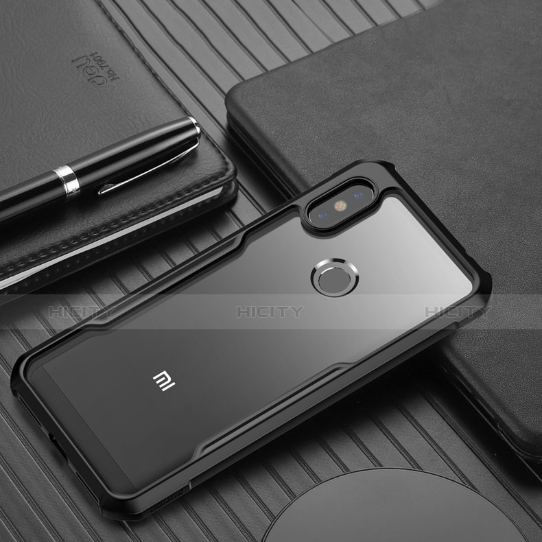Coque Rebord Contour Silicone et Vitre Transparente Miroir Housse Etui pour Xiaomi Redmi Note 6 Pro Noir Plus