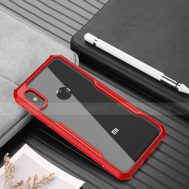 Coque Rebord Contour Silicone et Vitre Transparente Miroir Housse Etui pour Xiaomi Redmi Note 6 Pro Rouge Plus