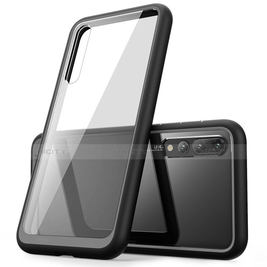 Coque Rebord Contour Silicone et Vitre Transparente Miroir Housse Etui Z02 pour Huawei P20 Pro Noir Plus