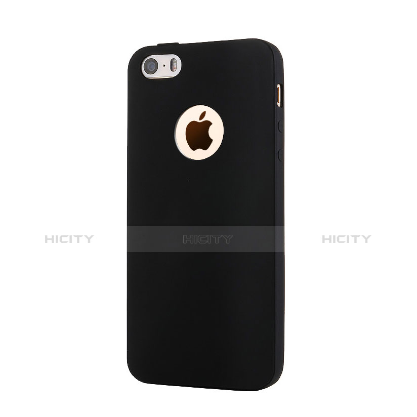 Coque Silicone avec Trou Souple Couleur Unie pour Apple iPhone 5 Noir Plus