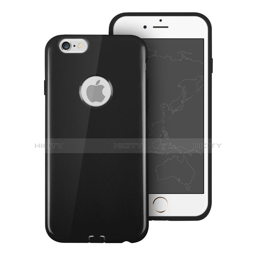 Coque Silicone avec Trou Souple Couleur Unie pour Apple iPhone 6 Plus Noir Plus