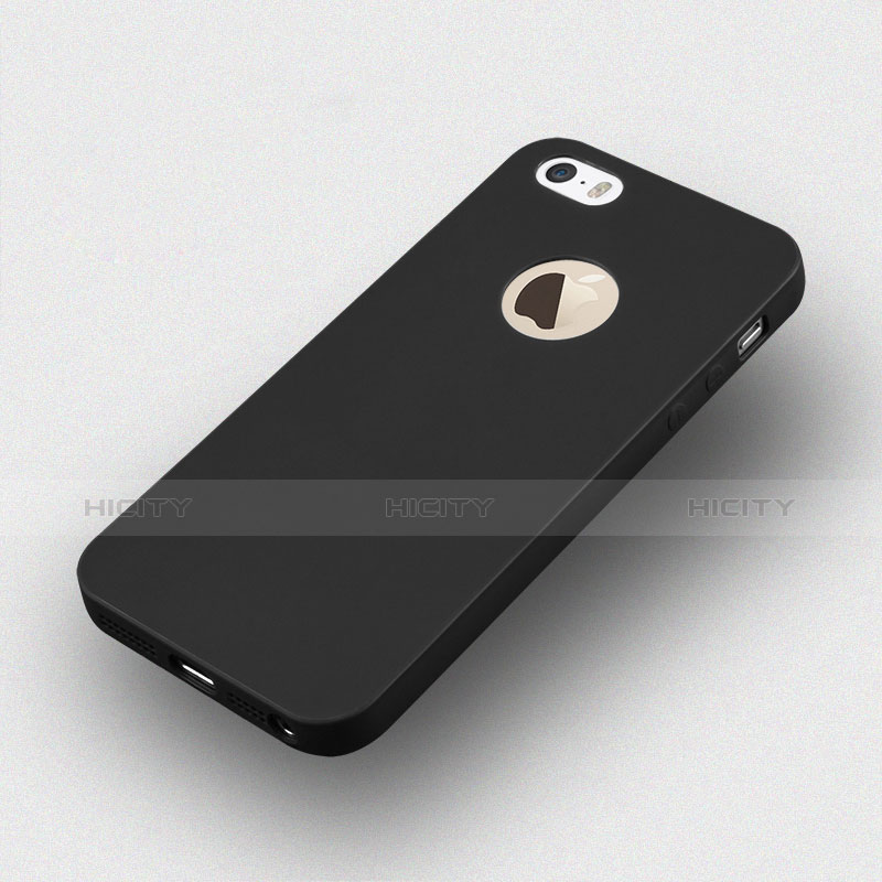 Coque Silicone avec Trou Souple Couleur Unie pour Apple iPhone SE Noir Plus