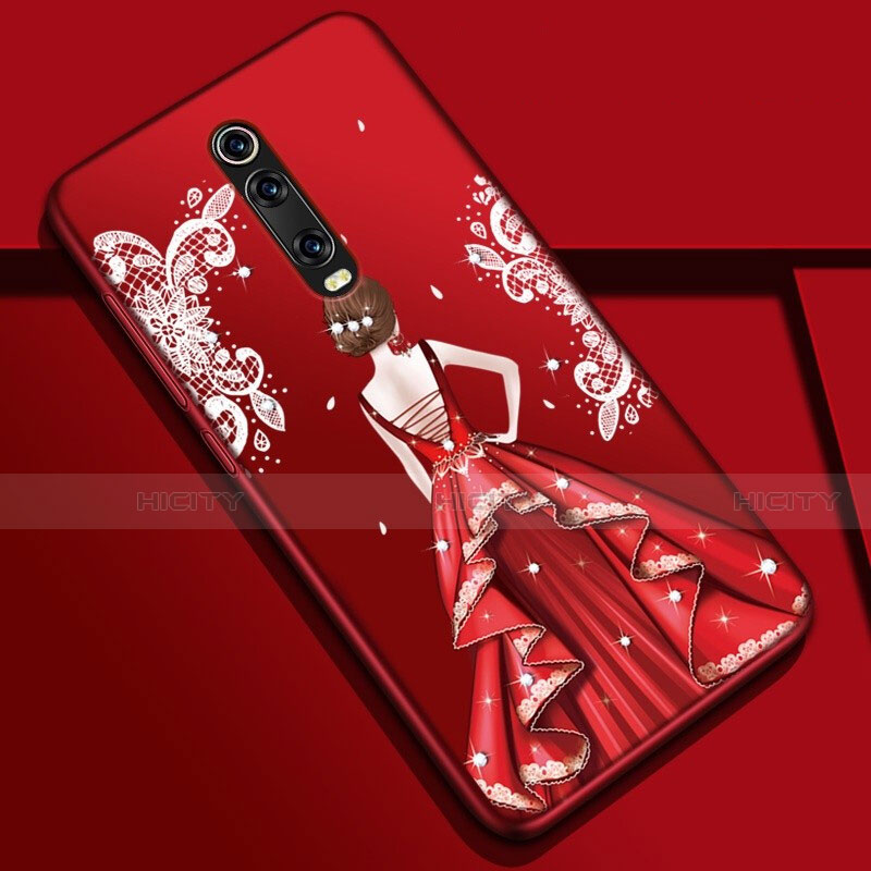 Coque Silicone Dos de Fille Souple Couleur Unie Etui Housse K01 pour Xiaomi Mi 9T Pro Rouge Plus