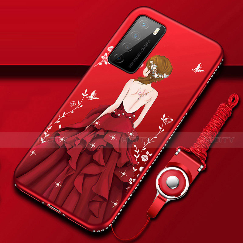 Coque Silicone Dos de Fille Souple Couleur Unie Etui Housse pour Huawei Honor Play4 5G Rouge Plus