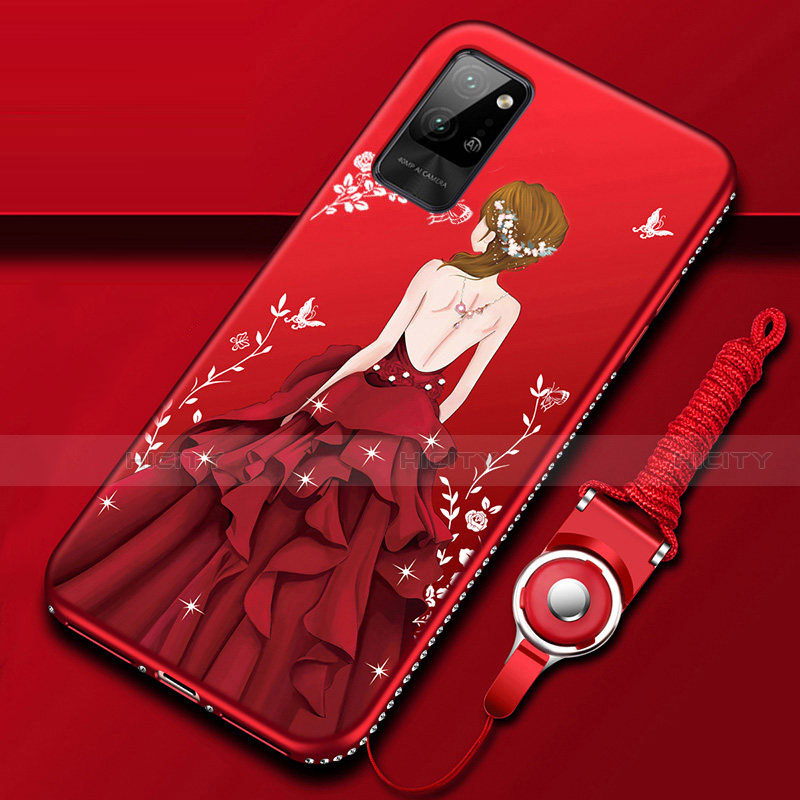 Coque Silicone Dos de Fille Souple Couleur Unie Etui Housse pour Huawei Honor Play4 Pro 5G Rouge Plus