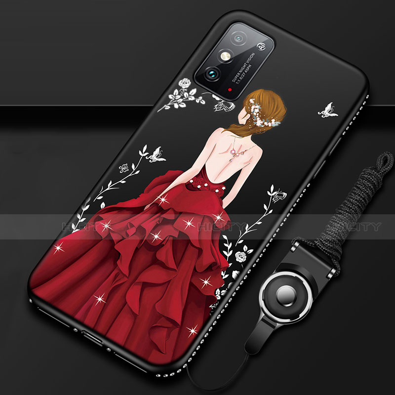 Coque Silicone Dos de Fille Souple Couleur Unie Etui Housse pour Huawei Honor X10 Max 5G Rouge et Noir Plus