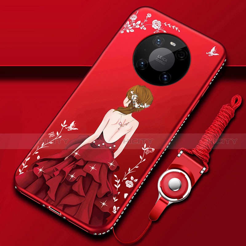 Coque Silicone Dos de Fille Souple Couleur Unie Etui Housse pour Huawei Mate 40 Pro Rouge Plus