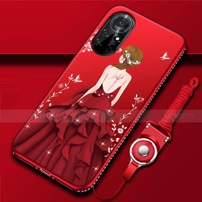 Coque Silicone Dos de Fille Souple Couleur Unie Etui Housse pour Huawei Nova 8 Pro 5G Rouge Plus