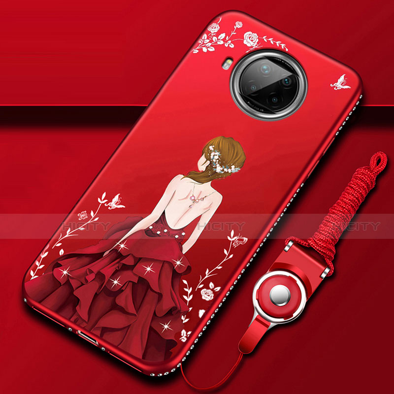 Coque Silicone Dos de Fille Souple Couleur Unie Etui Housse pour Xiaomi Mi 10T Lite 5G Rouge Plus