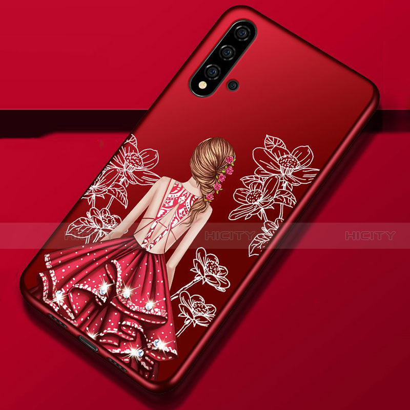 Coque Silicone Dos de Fille Souple Couleur Unie Etui Housse S02 pour Huawei Nova 5 Rouge Plus