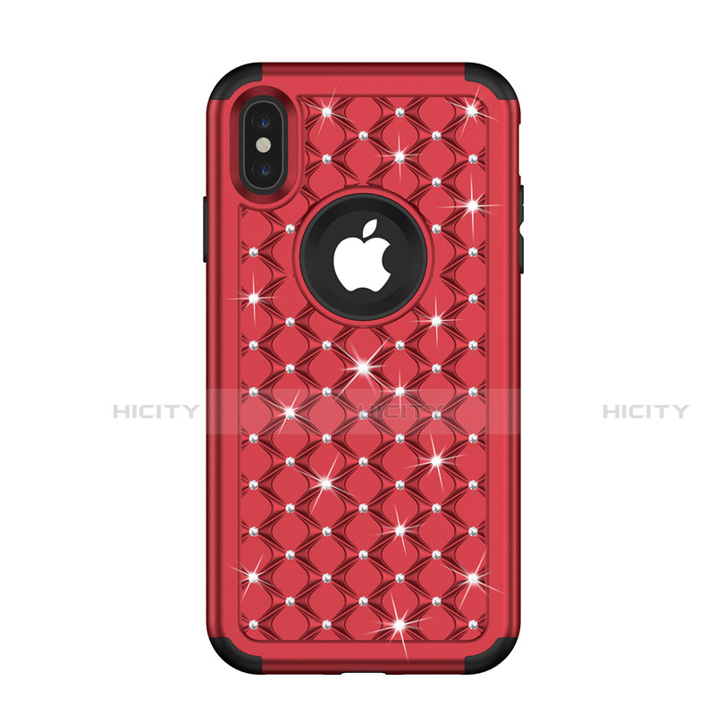 Coque Silicone et Plastique Housse Etui Protection Integrale 360 Degres Bling-Bling pour Apple iPhone X Rouge Plus