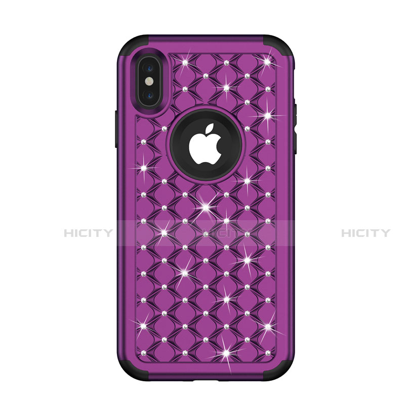 Coque Silicone et Plastique Housse Etui Protection Integrale 360 Degres Bling-Bling pour Apple iPhone Xs Max Violet Plus