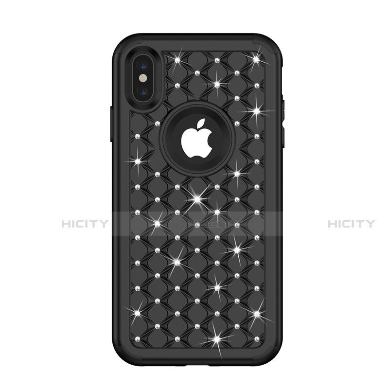 Coque Silicone et Plastique Housse Etui Protection Integrale 360 Degres Bling-Bling pour Apple iPhone Xs Noir Plus