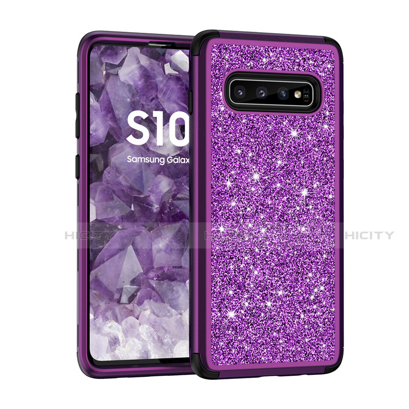 Coque Silicone et Plastique Housse Etui Protection Integrale 360 Degres Bling-Bling pour Samsung Galaxy S10 5G Violet Plus