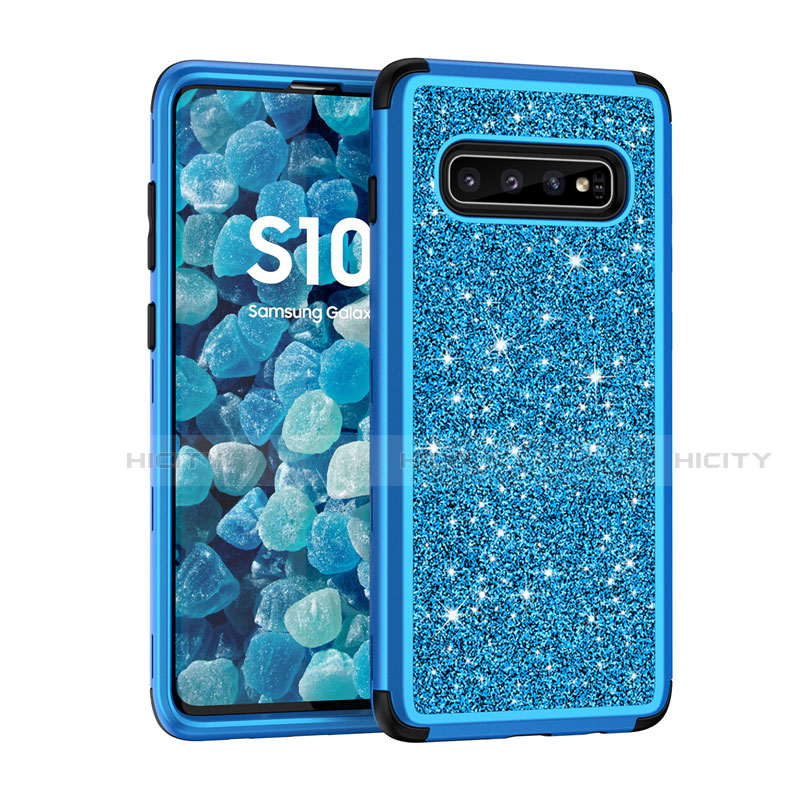 Coque Silicone et Plastique Housse Etui Protection Integrale 360 Degres Bling-Bling pour Samsung Galaxy S10 Bleu Plus