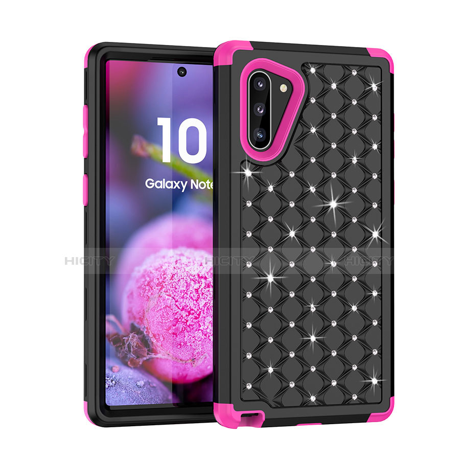 Coque Silicone et Plastique Housse Etui Protection Integrale 360 Degres Bling-Bling U01 pour Samsung Galaxy Note 10 5G Rose Rouge Plus