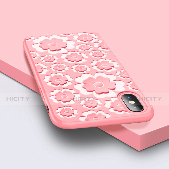 Coque Silicone Fleurs 3D Souple Couleur Unie pour Apple iPhone Xs Max Rose Plus