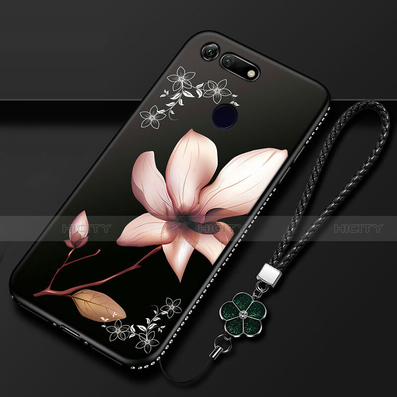 Coque Silicone Fleurs Souple Couleur Unie Etui Housse K01 pour Huawei Honor V20 Noir Plus