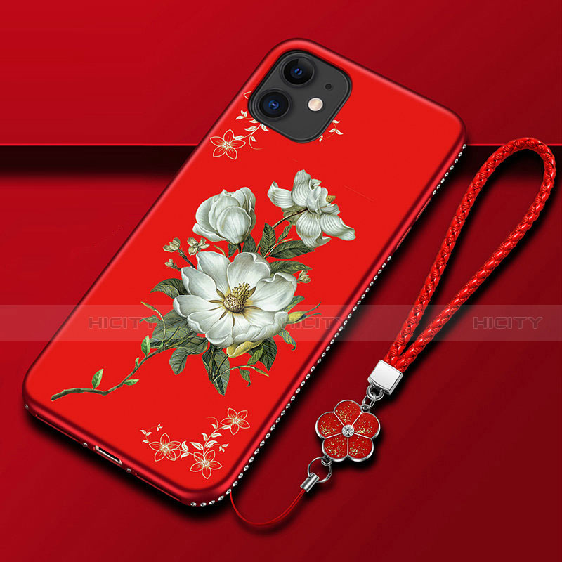 Coque Silicone Fleurs Souple Couleur Unie Etui Housse pour Apple iPhone 12 Mini Rouge Plus