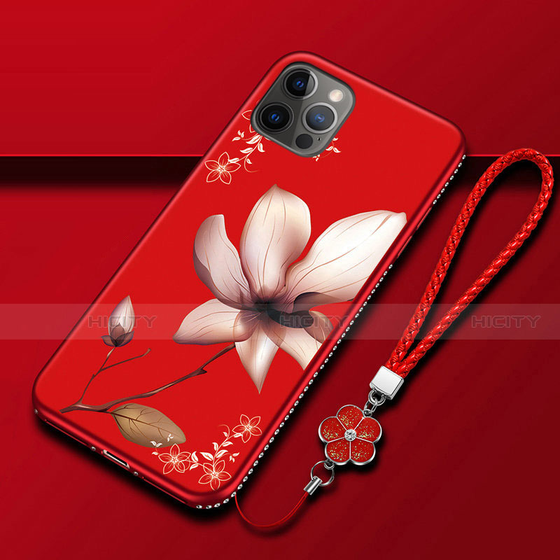 Coque Silicone Fleurs Souple Couleur Unie Etui Housse pour Apple iPhone 12 Pro Max Plus