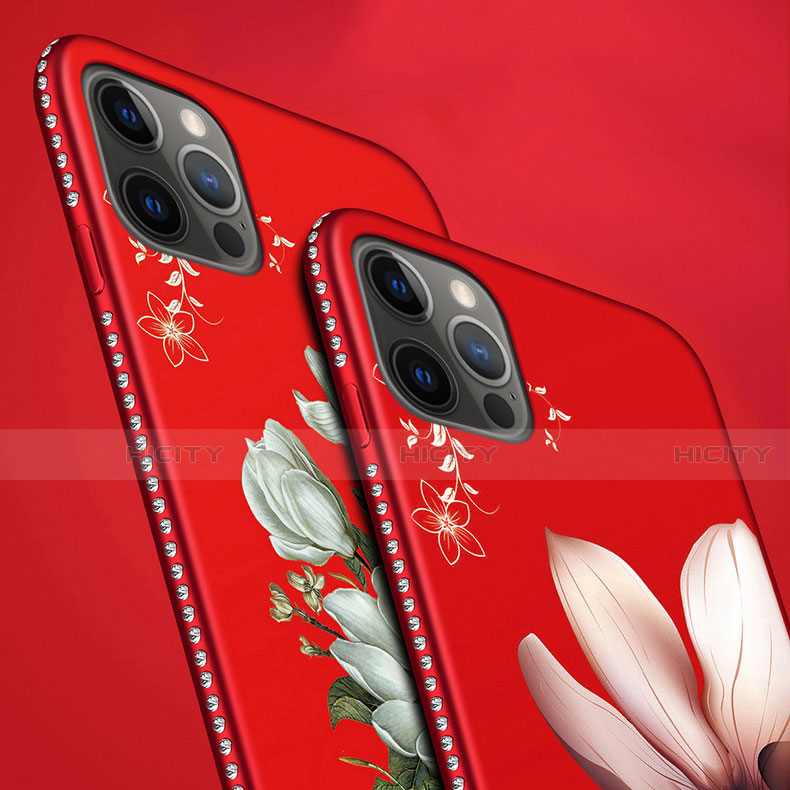 Coque Silicone Fleurs Souple Couleur Unie Etui Housse pour Apple iPhone 12 Pro Plus