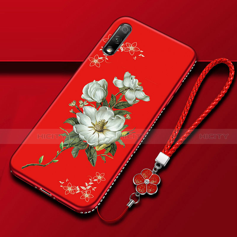 Coque Silicone Fleurs Souple Couleur Unie Etui Housse pour Huawei Enjoy 10 Plus