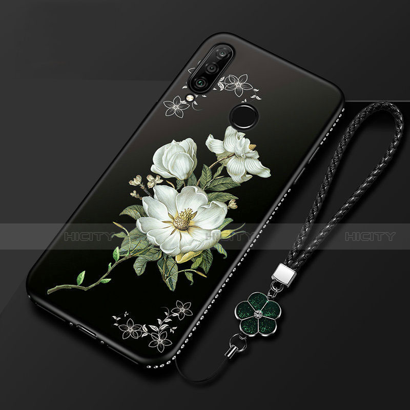 Coque Silicone Fleurs Souple Couleur Unie Etui Housse pour Huawei Enjoy 9s Noir Plus