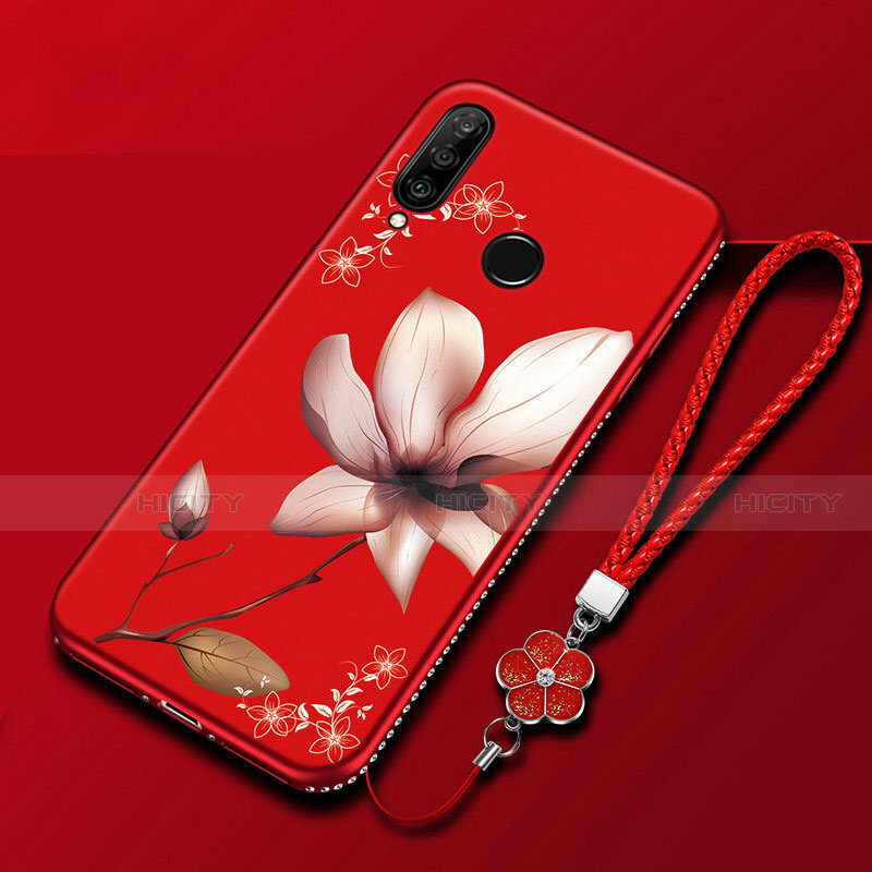 Coque Silicone Fleurs Souple Couleur Unie Etui Housse pour Huawei Enjoy 9s Rouge Plus