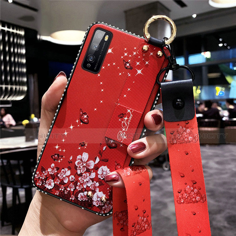 Coque Silicone Fleurs Souple Couleur Unie Etui Housse pour Huawei Enjoy Z 5G Rouge Plus