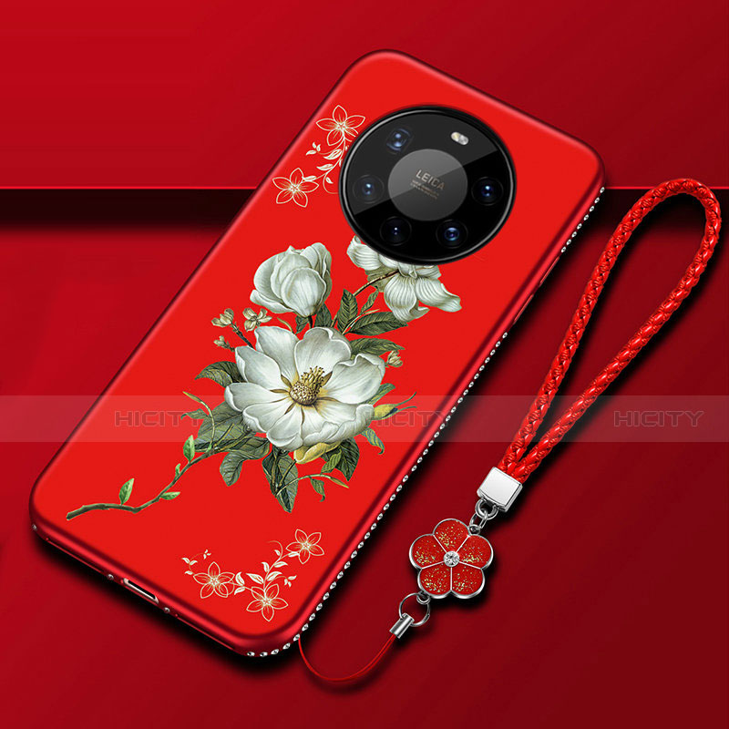 Coque Silicone Fleurs Souple Couleur Unie Etui Housse pour Huawei Mate 40 Pro+ Plus Rouge Plus