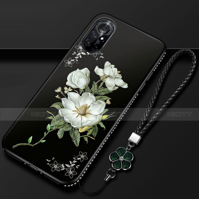 Coque Silicone Fleurs Souple Couleur Unie Etui Housse pour Huawei Nova 8 5G Noir Plus