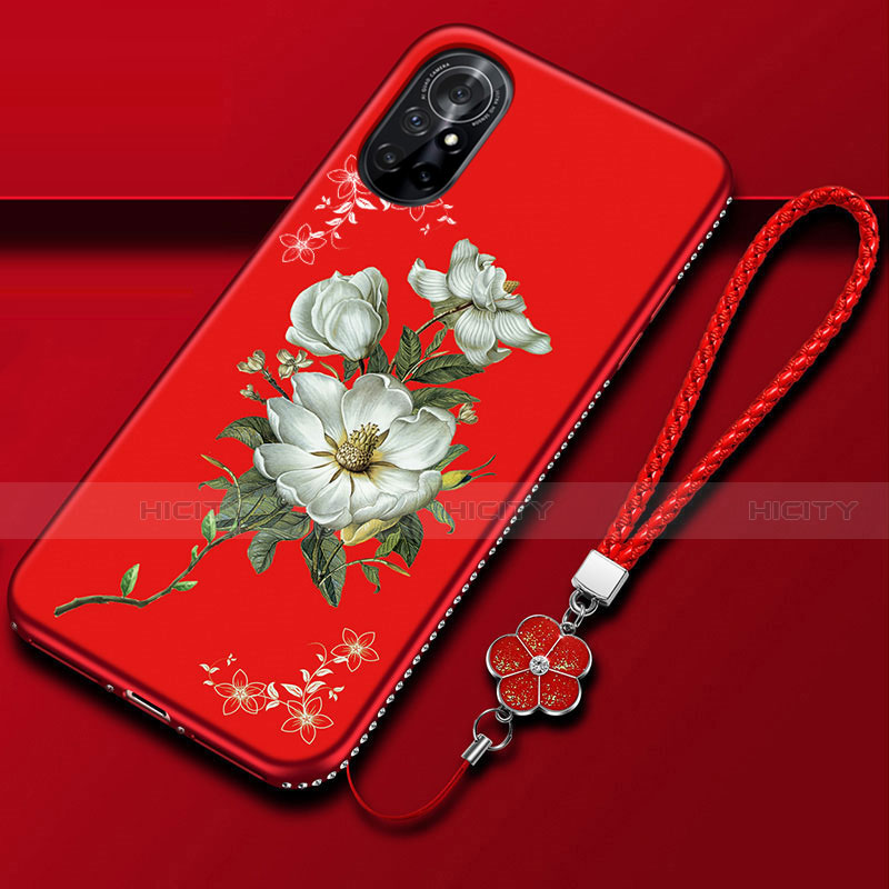 Coque Silicone Fleurs Souple Couleur Unie Etui Housse pour Huawei Nova 8 5G Rouge Plus