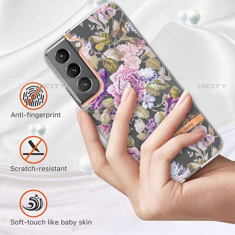 Coque Silicone Fleurs Souple Couleur Unie Etui Housse pour Samsung Galaxy S21 FE 5G Plus