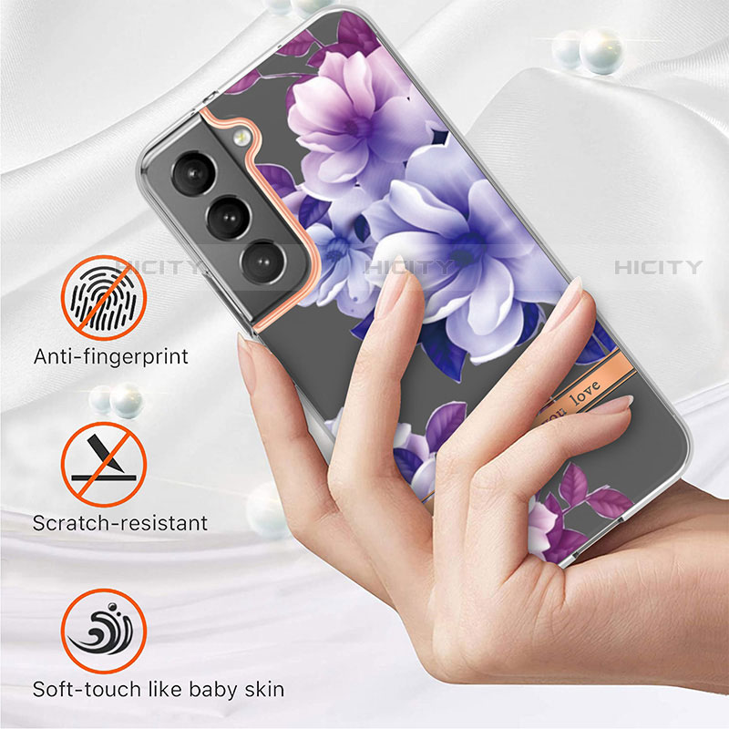 Coque Silicone Fleurs Souple Couleur Unie Etui Housse pour Samsung Galaxy S22 5G Plus
