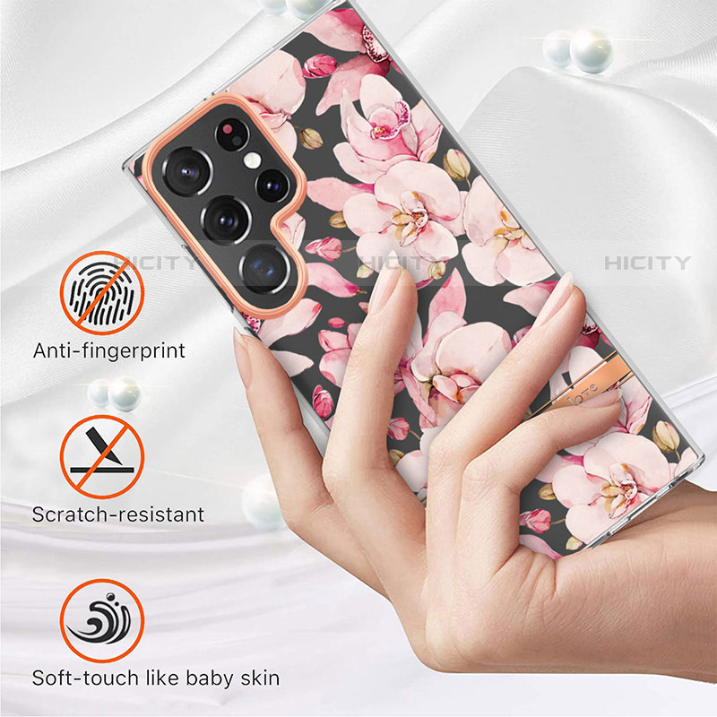 Coque Silicone Fleurs Souple Couleur Unie Etui Housse pour Samsung Galaxy S23 Ultra 5G Plus