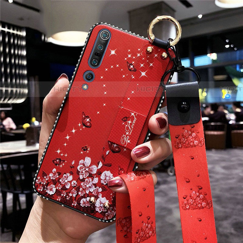 Coque Silicone Fleurs Souple Couleur Unie Etui Housse pour Xiaomi Mi 10 Pro Rouge Plus