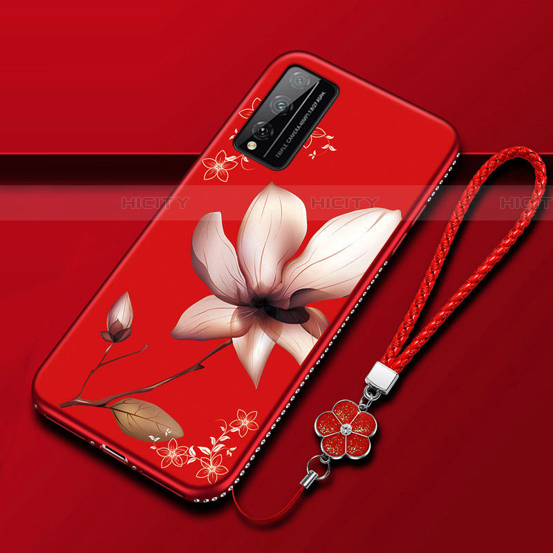 Coque Silicone Fleurs Souple Couleur Unie Etui Housse S01 pour Huawei Honor Play4T Pro Vin Rouge Plus
