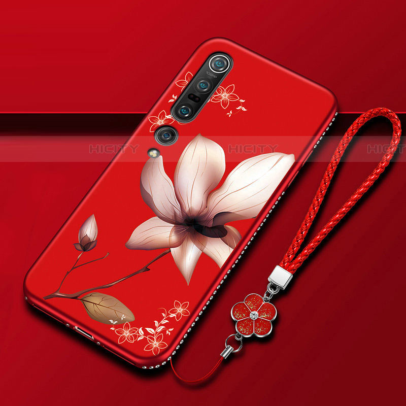 Coque Silicone Fleurs Souple Couleur Unie Etui Housse S02 pour Xiaomi Mi 10 Pro Vin Rouge Plus