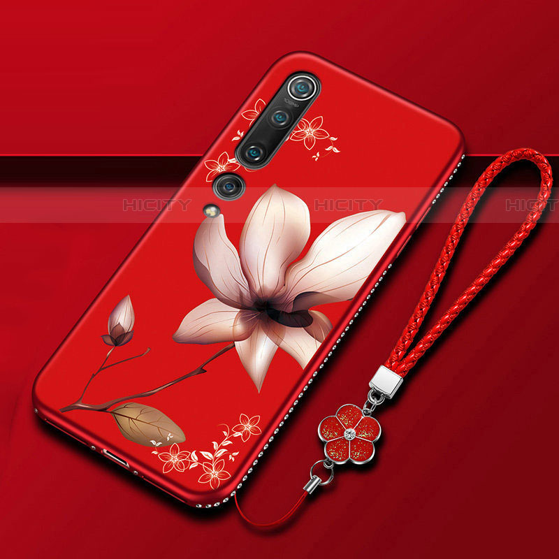 Coque Silicone Fleurs Souple Couleur Unie Etui Housse S04 pour Xiaomi Mi 10 Vin Rouge Plus